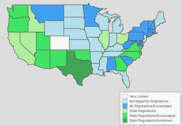 Rainwater Harvesting Regulations Maps, source: energy.gov