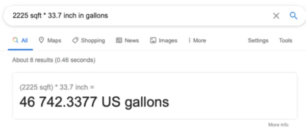 Google Results for Rainwater Harvest Calculations